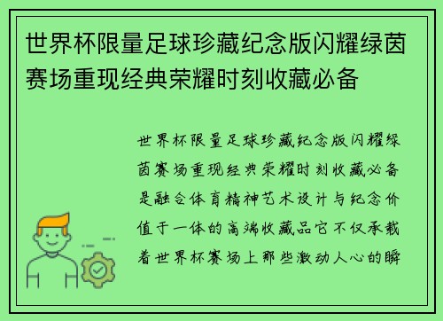 世界杯限量足球珍藏纪念版闪耀绿茵赛场重现经典荣耀时刻收藏必备 世界杯限量足球珍藏纪念版闪耀绿茵赛场重现经典荣耀时刻收藏必备